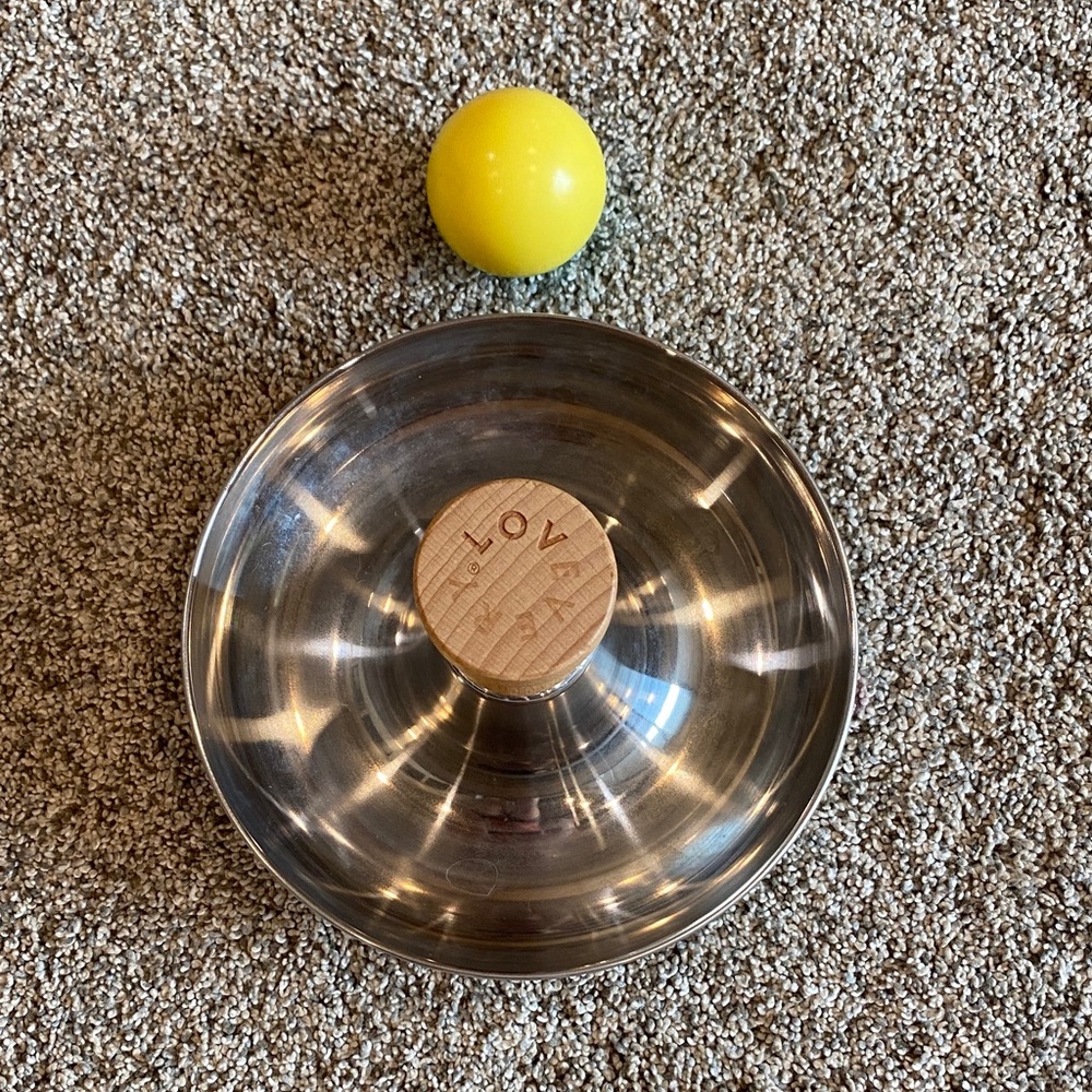 Lovevery stainless steel toy with shaker ball